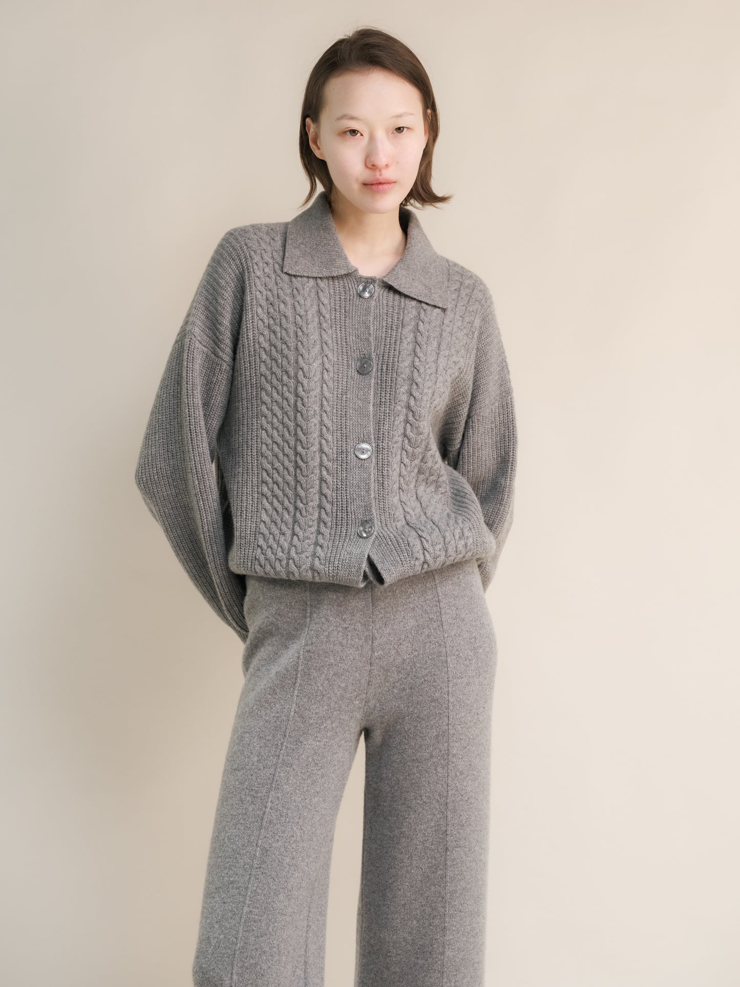 Cashmere Mix Cable Polo Cardigan