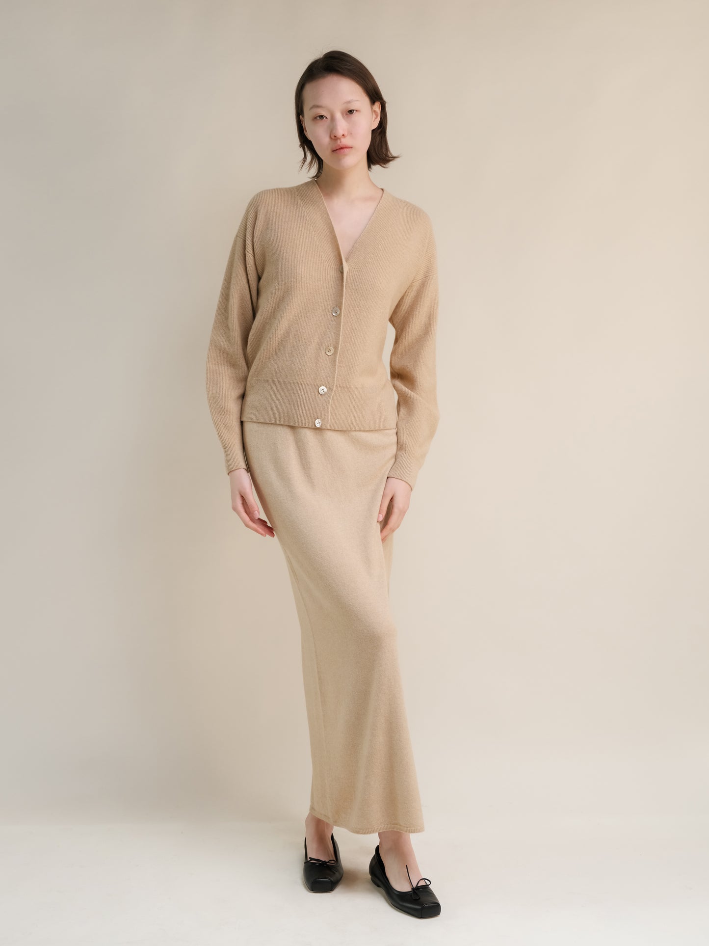 Cashmere Mix High-Waist Long Skirt With Side Slit (3D-Knit)