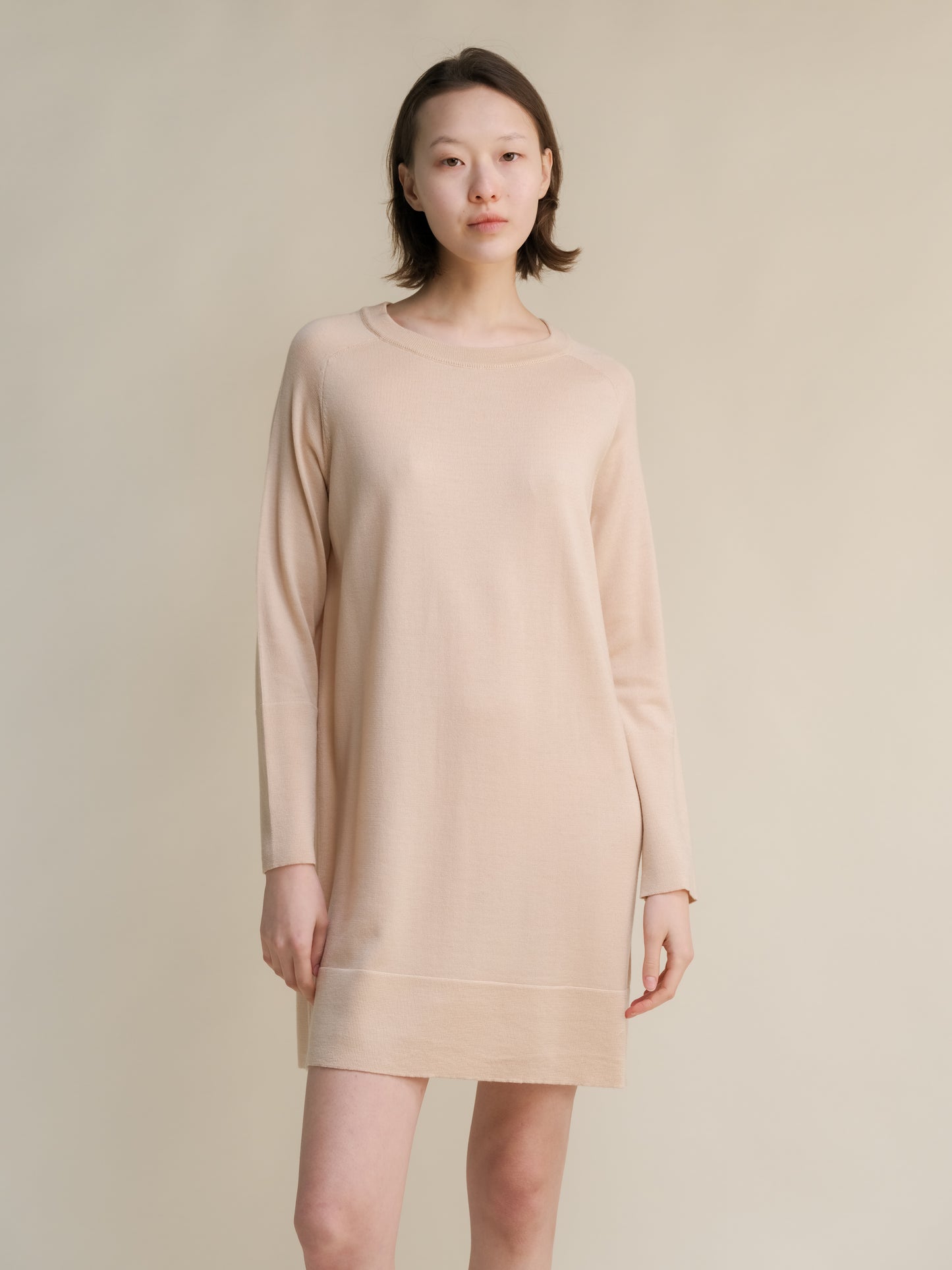 Extra Fine Merino Wool Crewneck Midi Dress