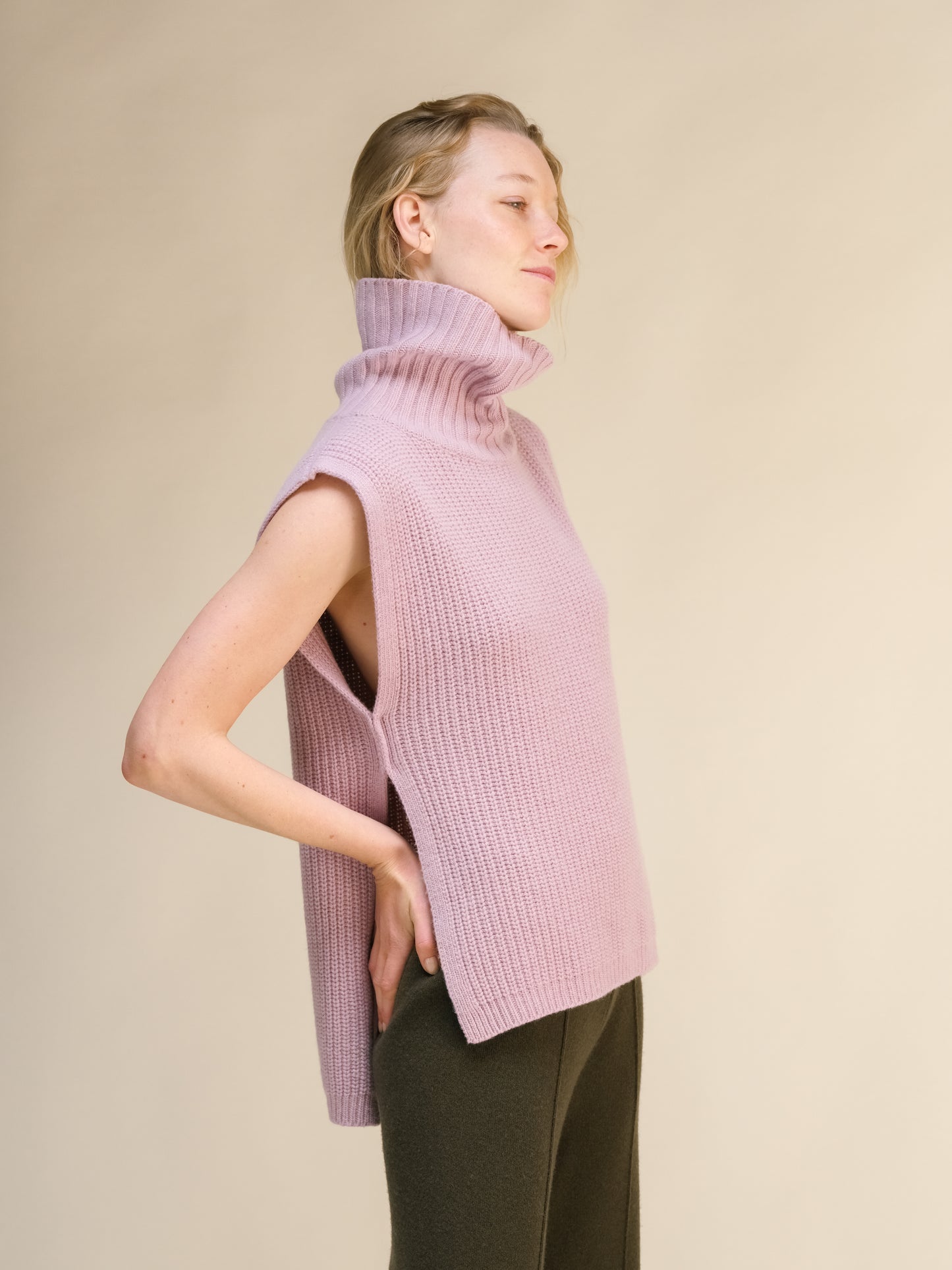 Cashmere Mix Sleeveless Turtle Neck Tunic