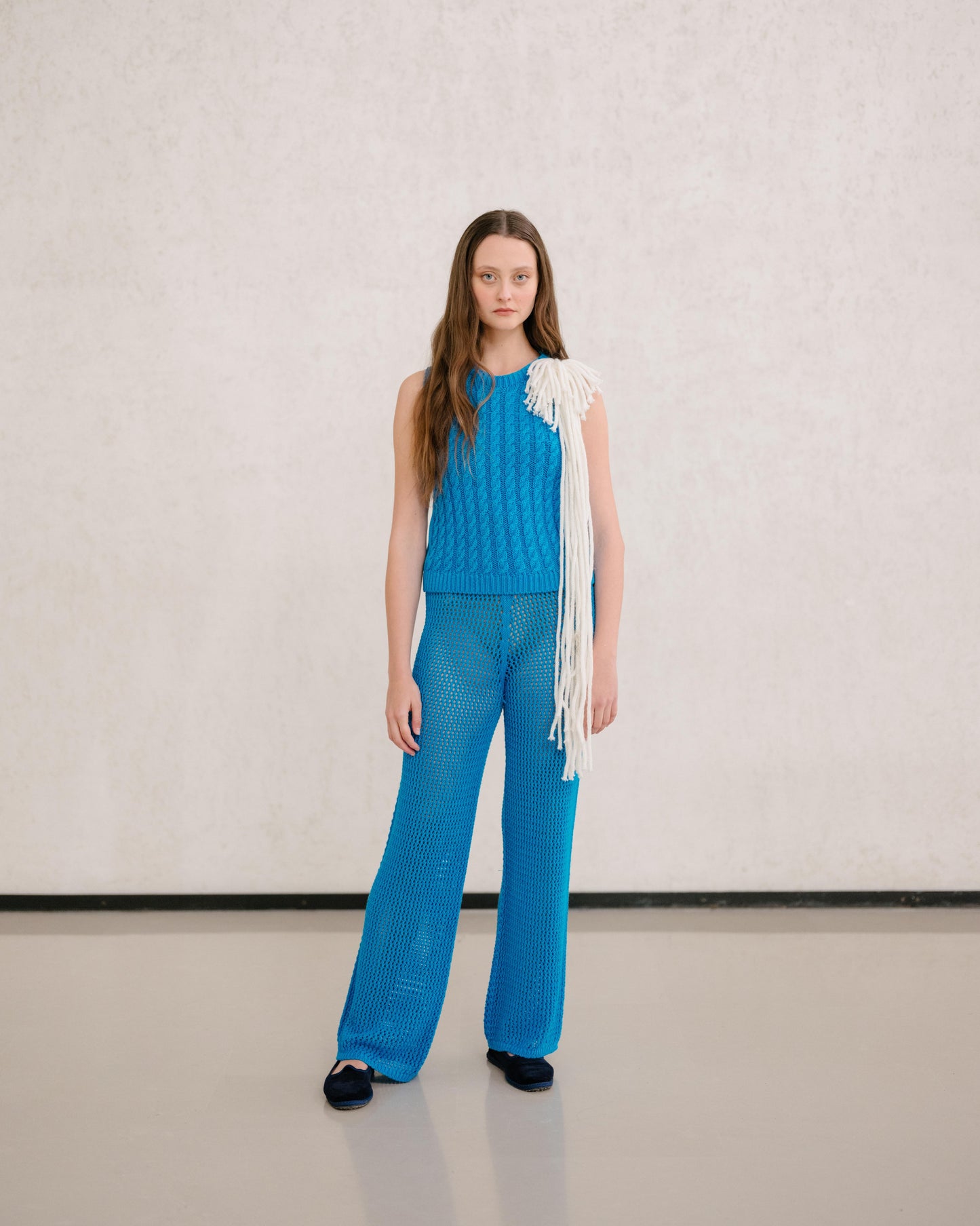 Fine Cotton Cable Tank Top (3D-Knit)