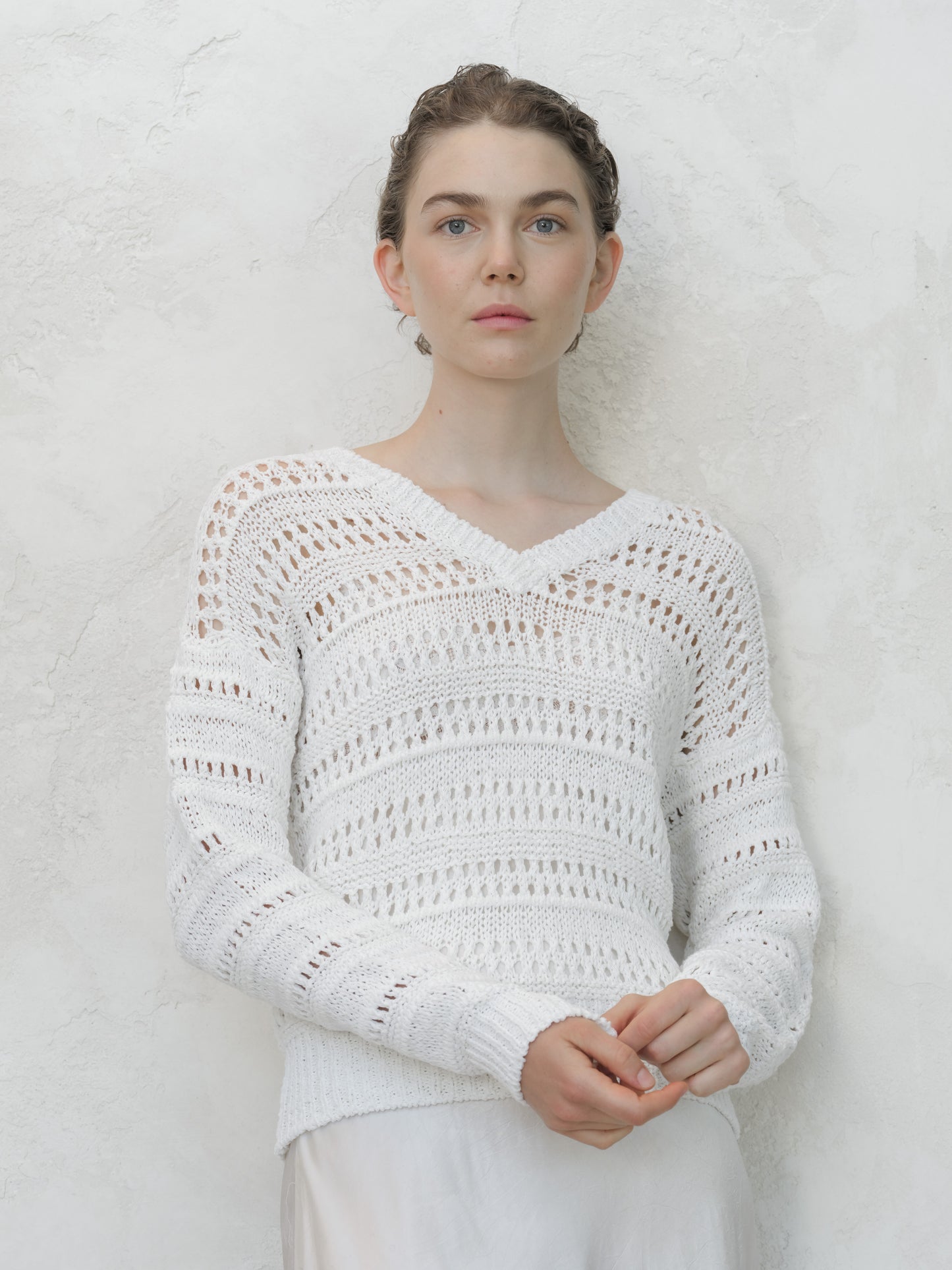 Cotton Crochet V-Neck