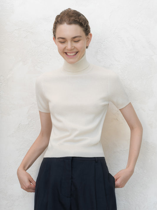 Pure Cashmere Short Sleeve Turtleneck