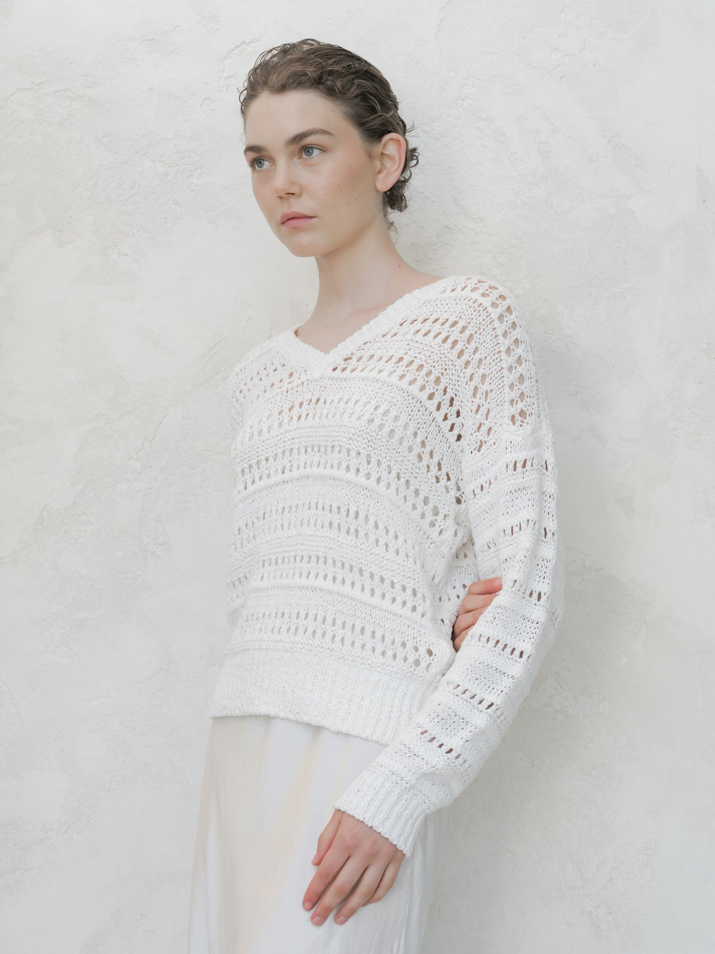Cotton Crochet V-Neck