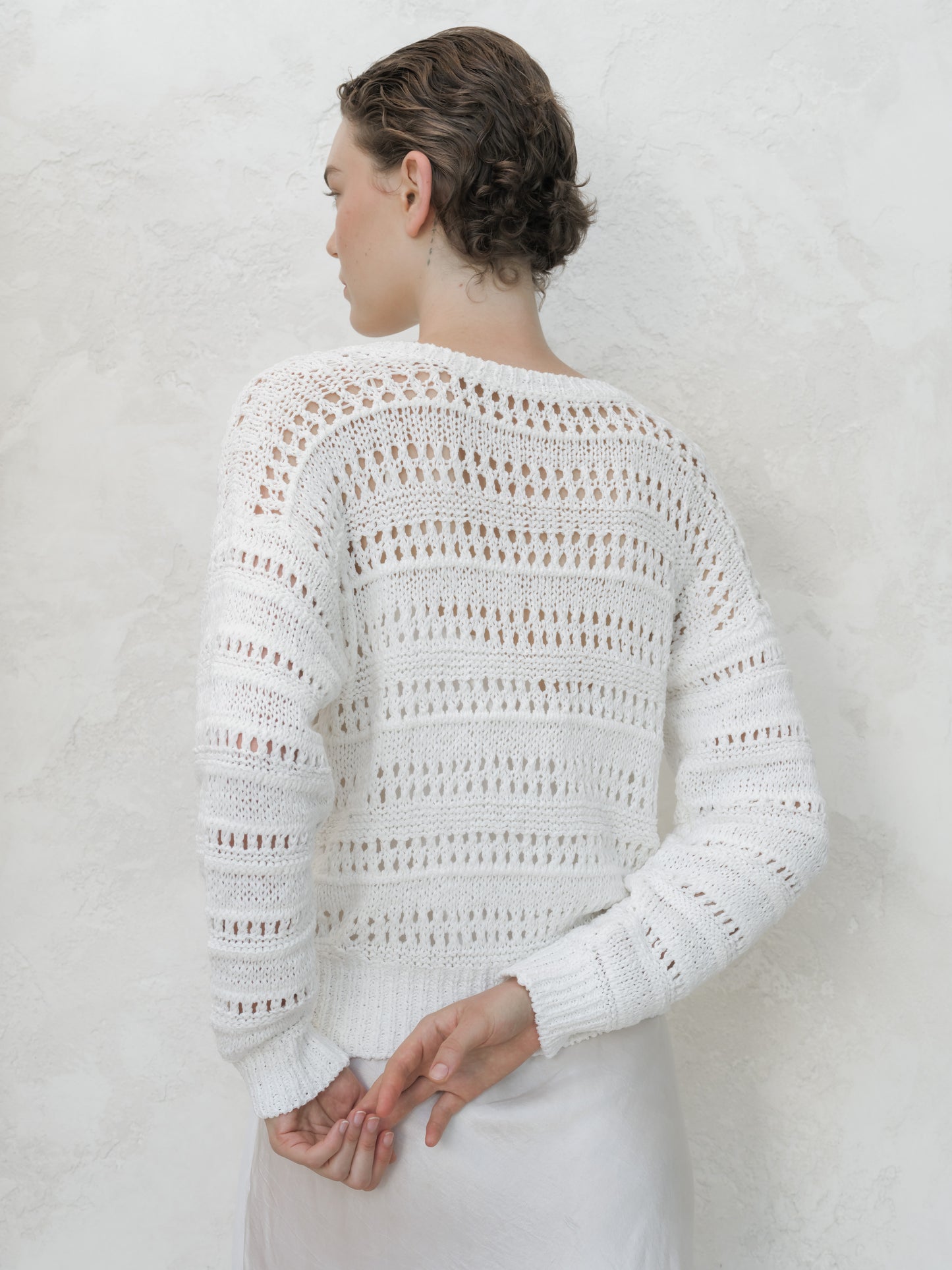 Cotton Crochet V-Neck