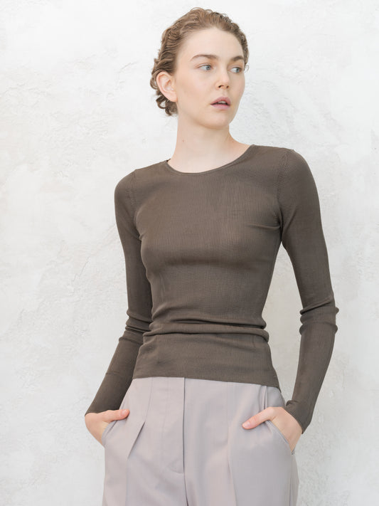Mulberry Silk Ribbed Crewneck