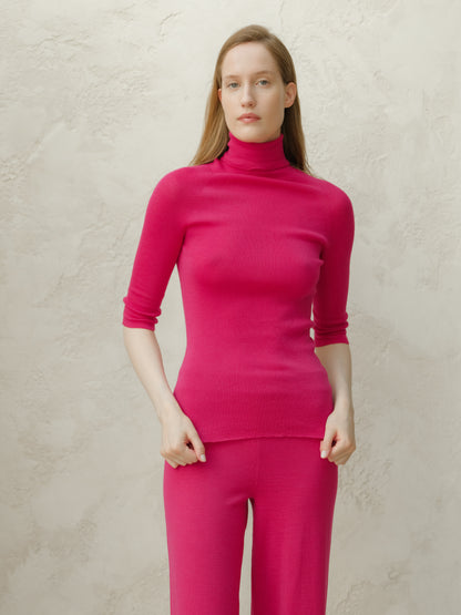 Extra Fine Merino Ribbed 3/4 Turtleneck (3D-Knit)