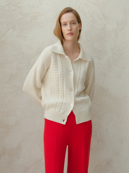 Cashmere Mix Cable Polo Cardigan