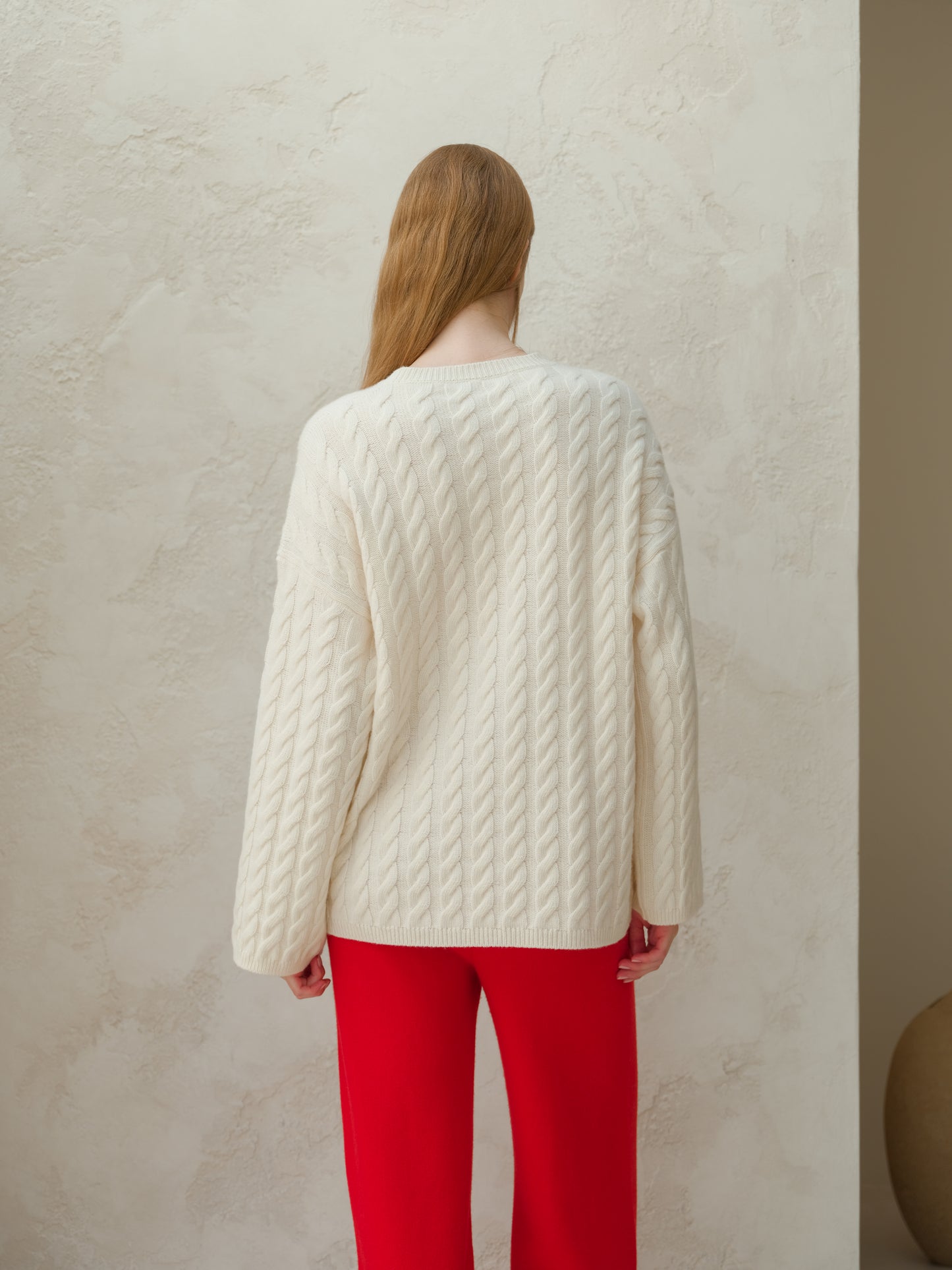 Cashmere Mix Maxi Cable-Knit Crewneck Sweater