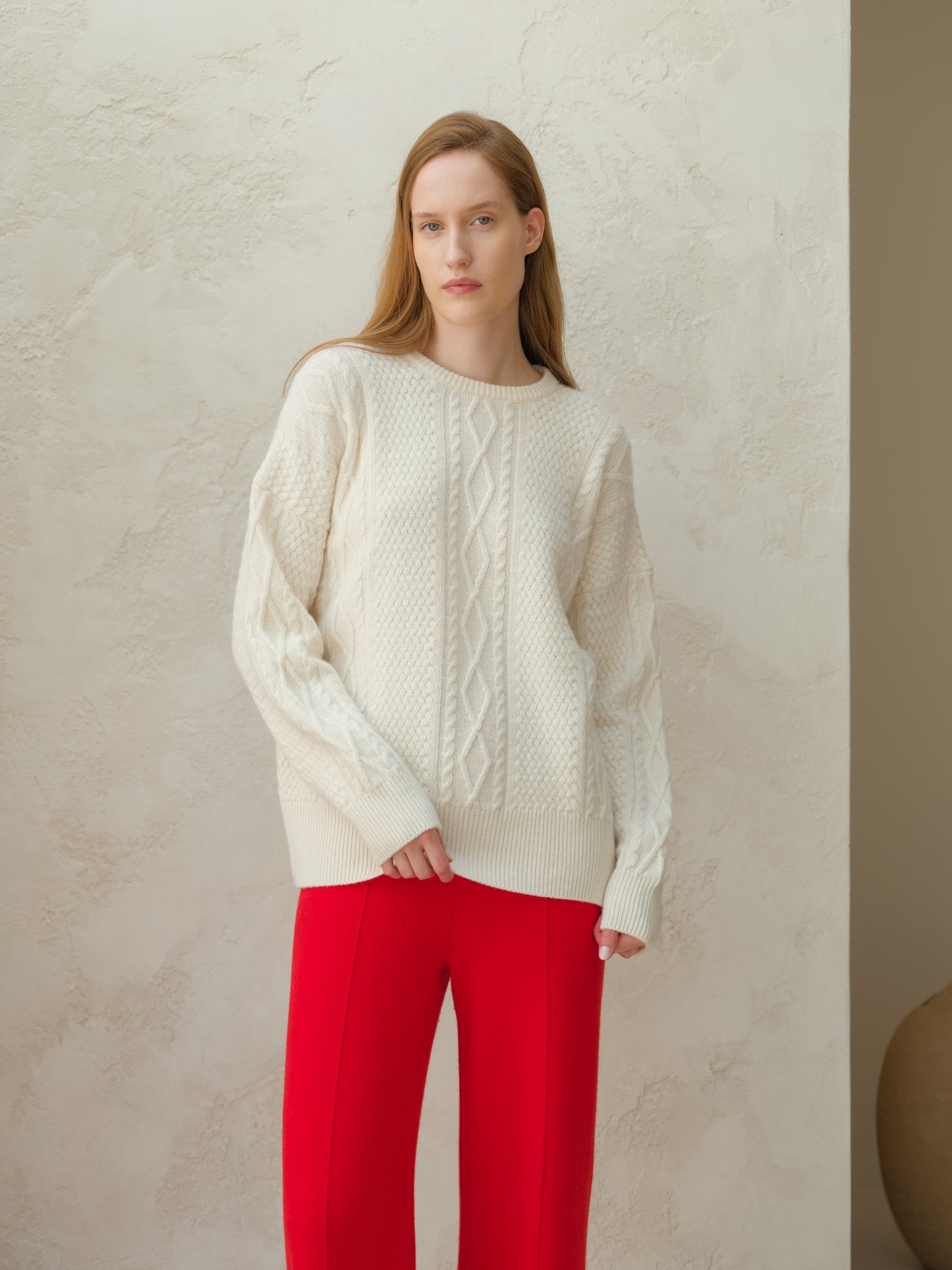 Cashmere Mix Fisherman Crewneck Sweater