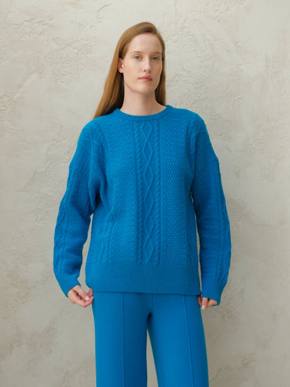 Cashmere Mix Fisherman Crewneck Sweater