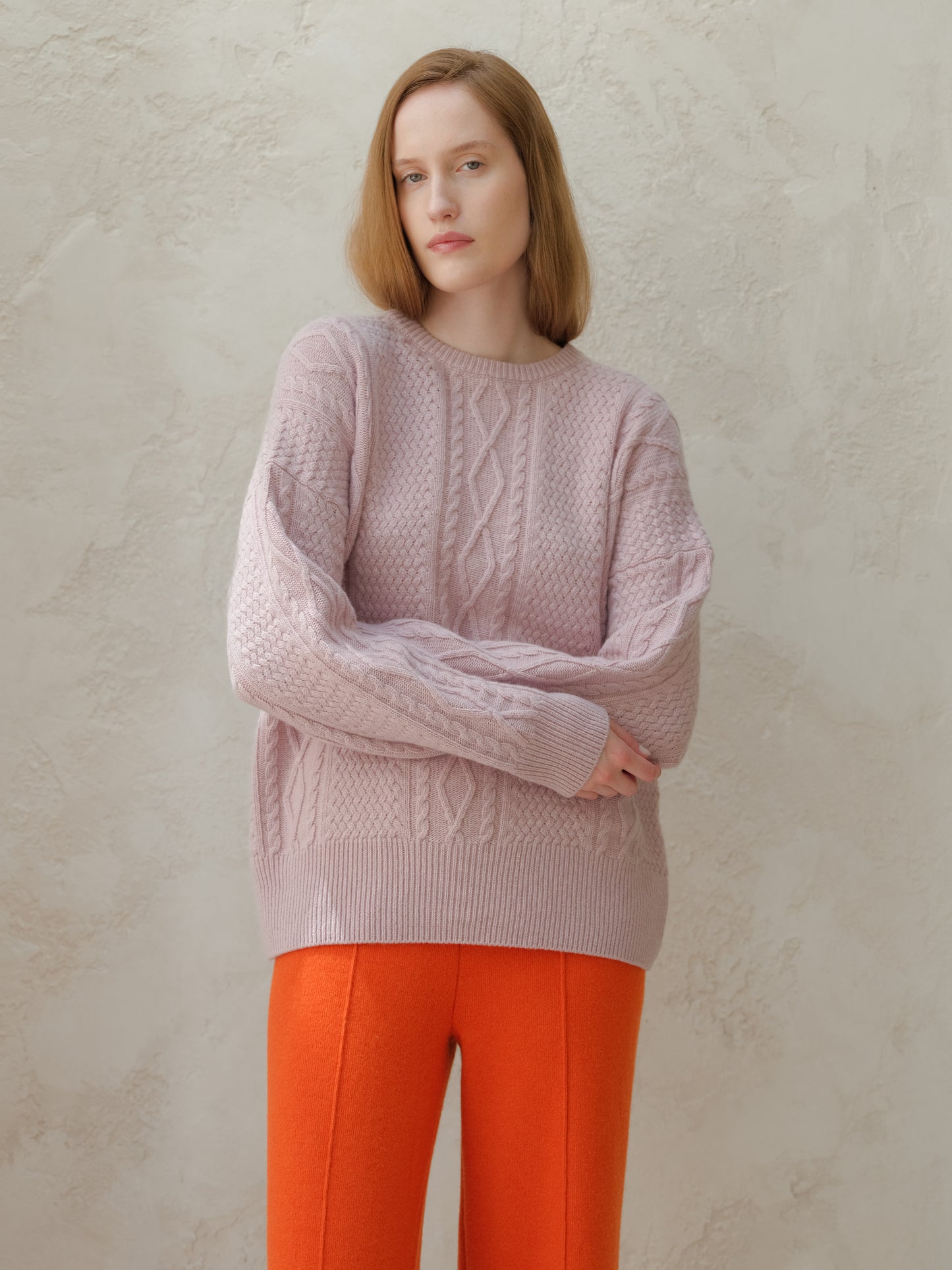 Cashmere Mix Fisherman Crewneck Sweater