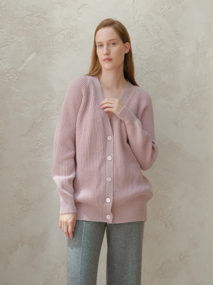 Cashmere Mix Raglan Ribbed Cardigan