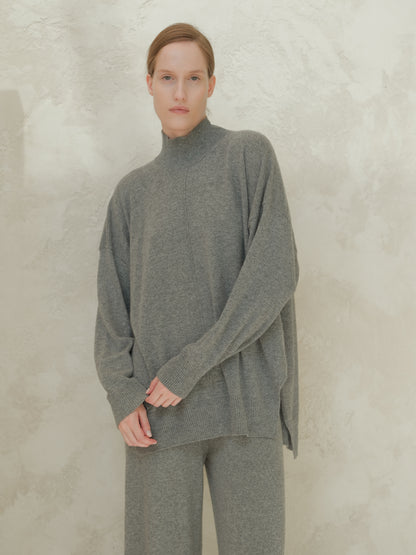 Cashmere Mix Lightweight Turtleneck Sweater with Lateral Slits