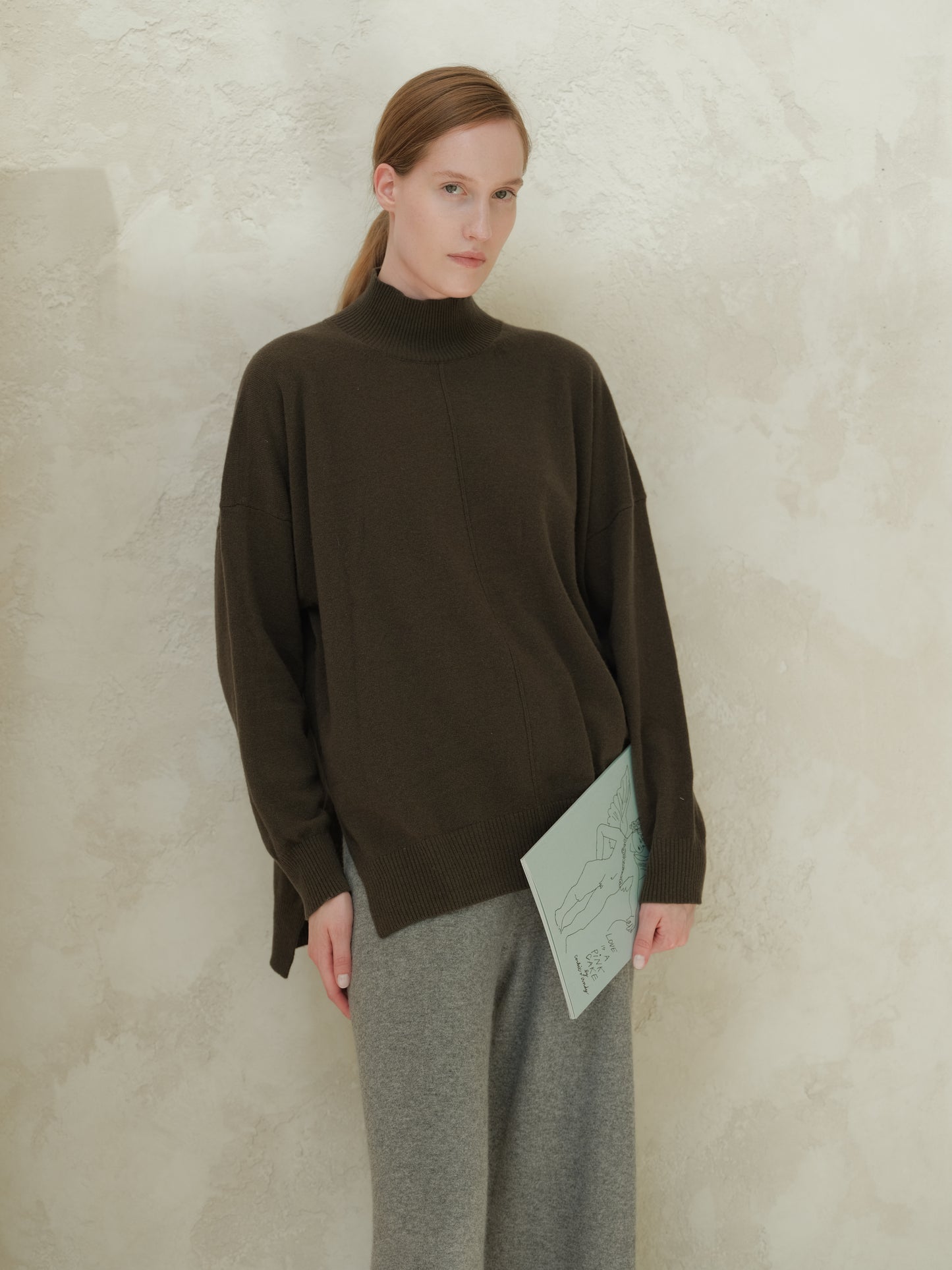 Cashmere Mix Lightweight Turtleneck Sweater with Lateral Slits