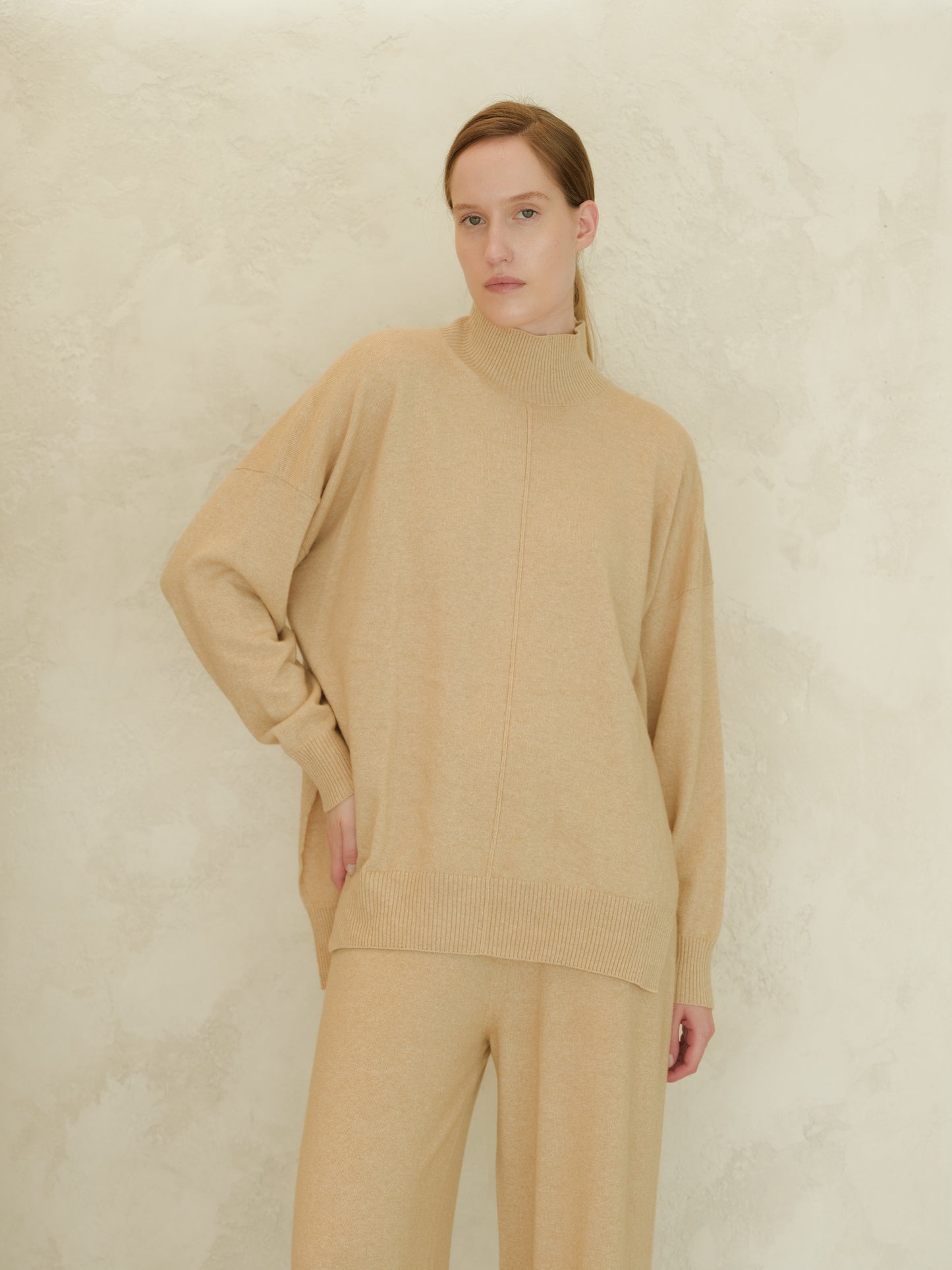 Cashmere Mix Lightweight Turtleneck Sweater with Lateral Slits