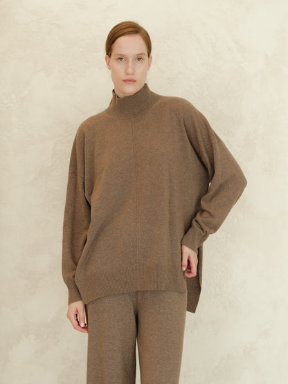 Cashmere Mix Lightweight Turtleneck Sweater with Lateral Slits