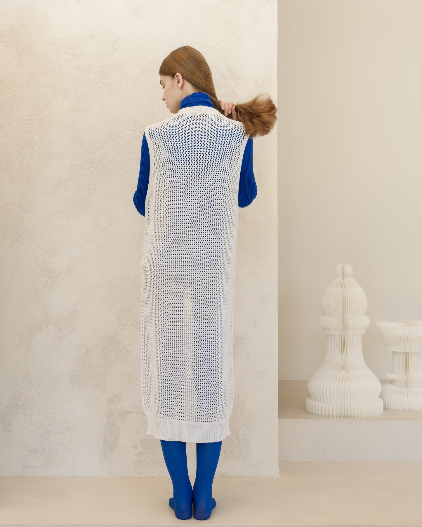 Fine Cotton Sleeveless Crochet Dress (3D-Knit)