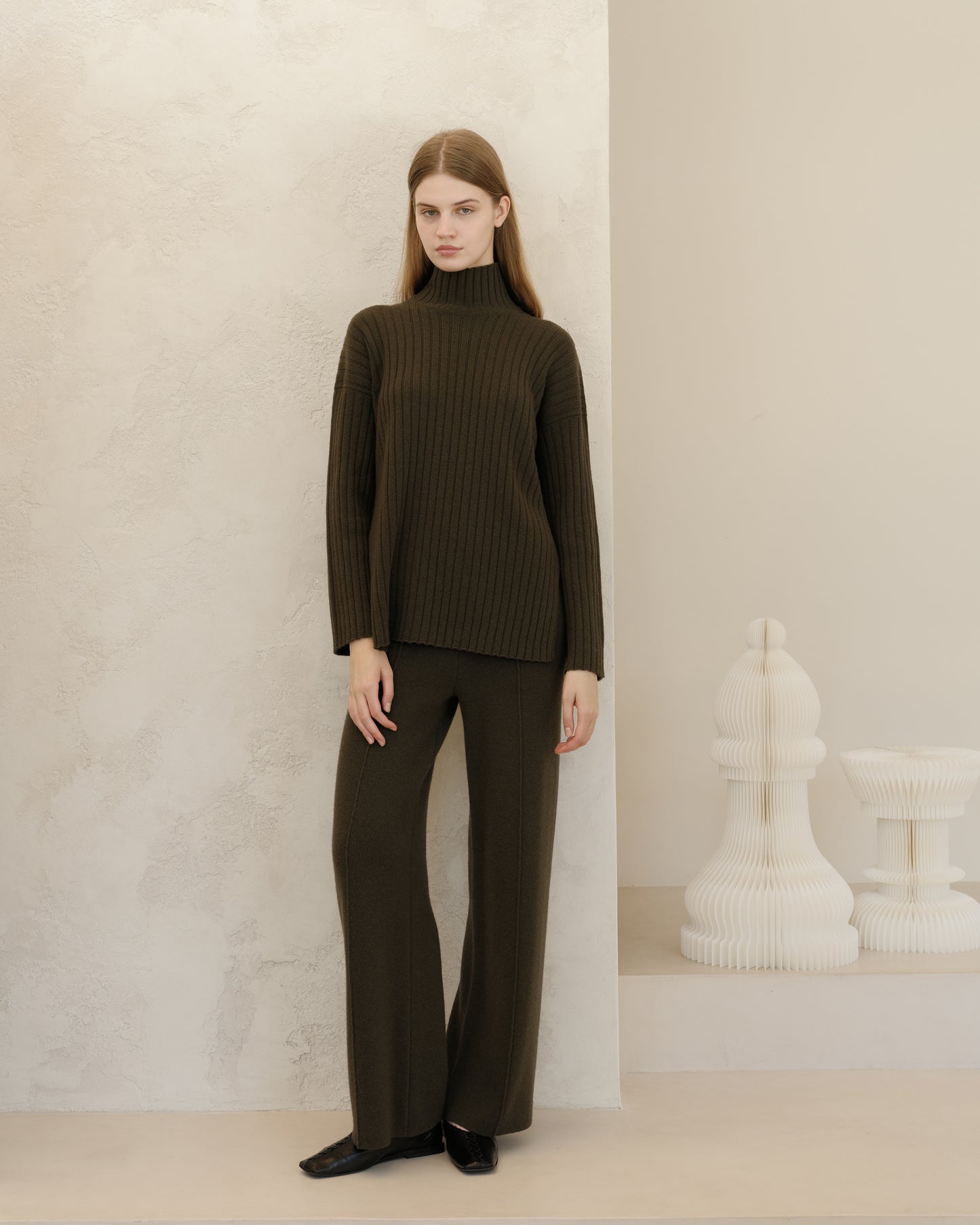 Cashmere Mix Ribbed High Neck with Lateral Slits
