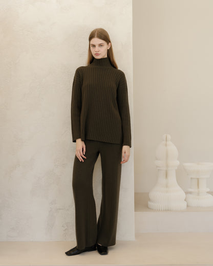 Cashmere Mix Ribbed High Neck with Lateral Slits