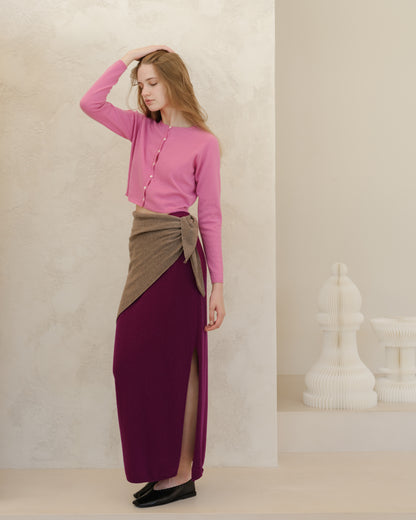 Cashmere Mix High-Waist Long Skirt With Side Slit (3D-Knit)
