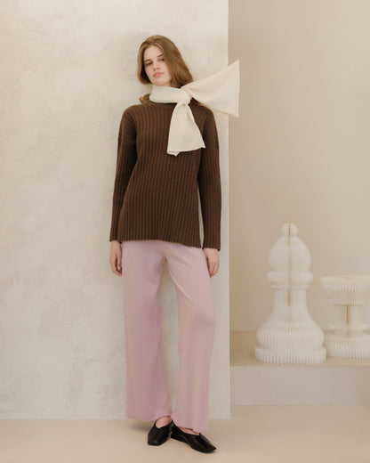 Cashmere Mix Ribbed High Neck with Lateral Slits