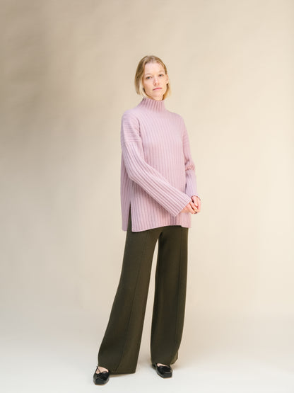 Cashmere Mix Ribbed High Neck with Side Slits