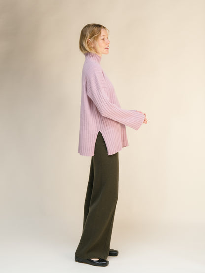 Cashmere Mix Ribbed High Neck with Side Slits