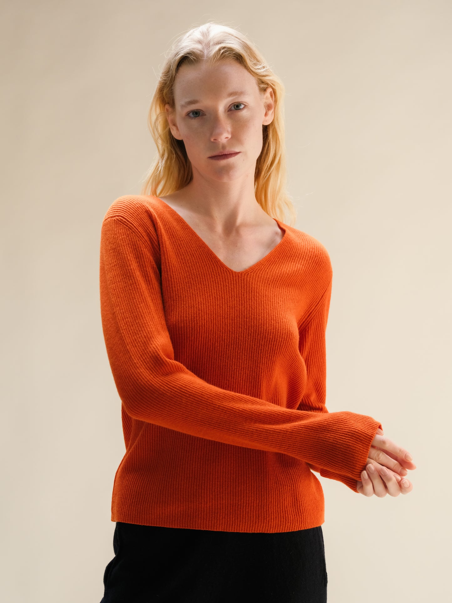 Cashmere Mix Full Ribbed V-Neck