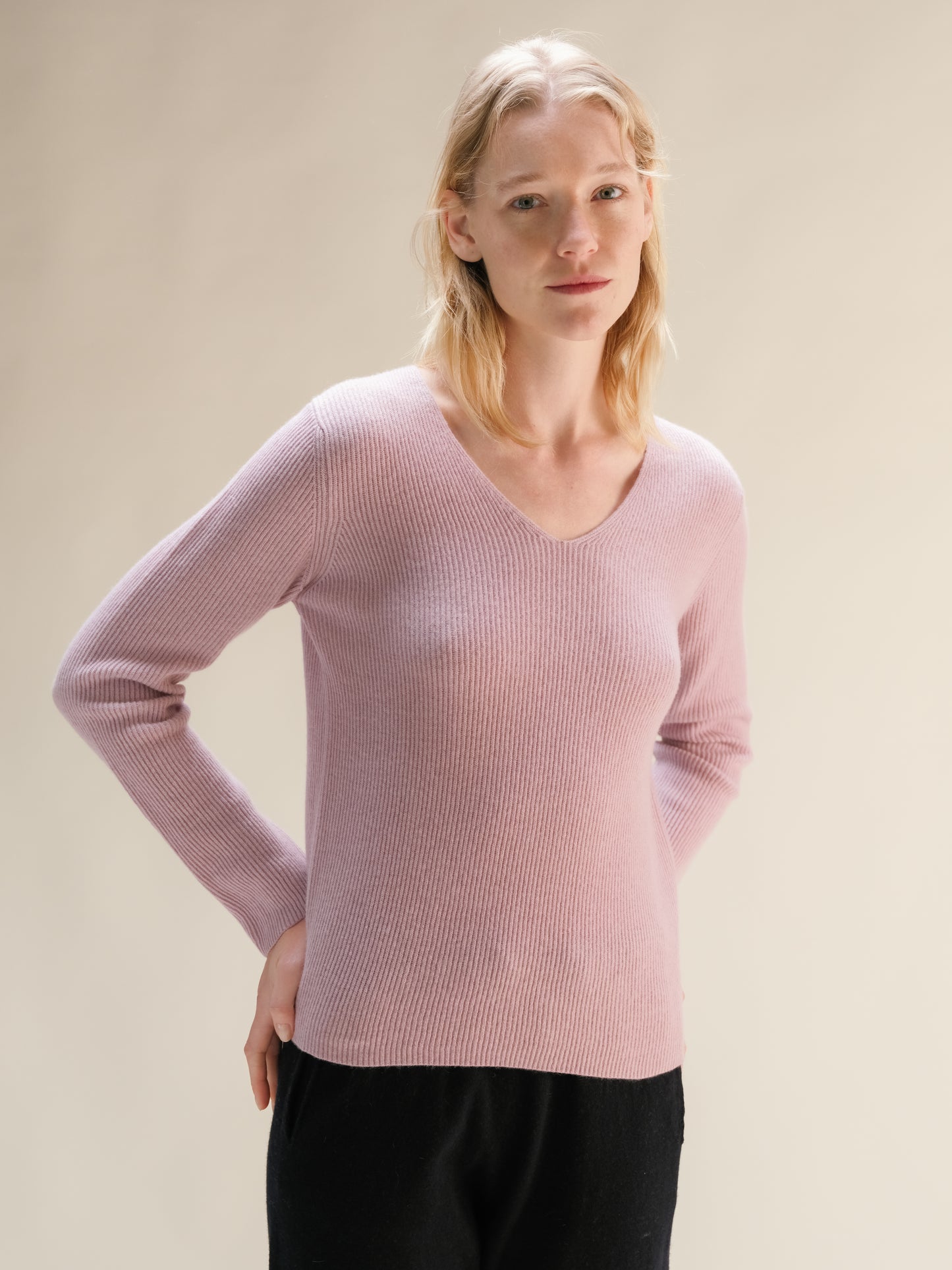 Cashmere Mix Full Ribbed V-Neck