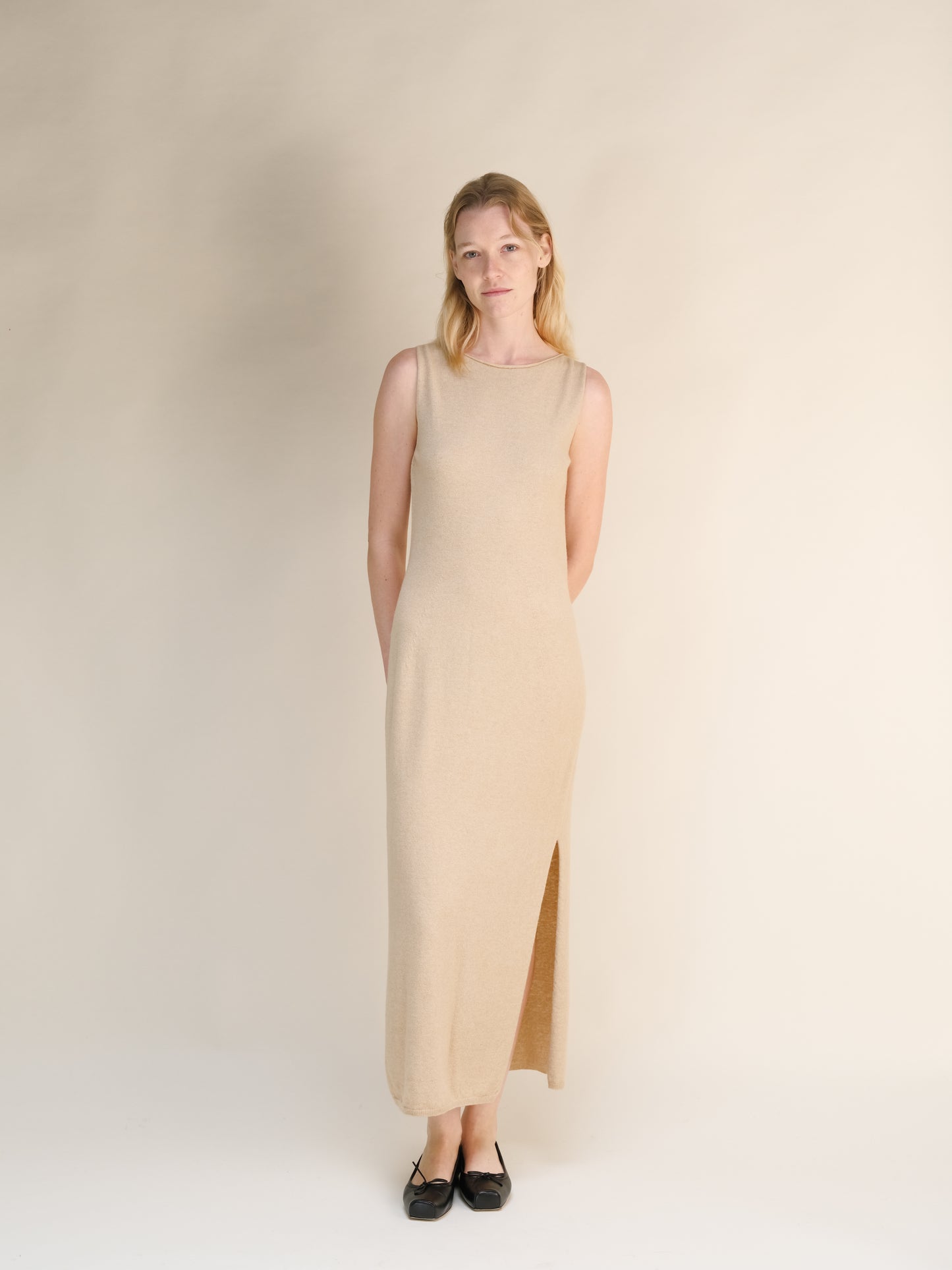 Cashmere Mix Boat Neck Sleeveless Dress (3D-Knit)