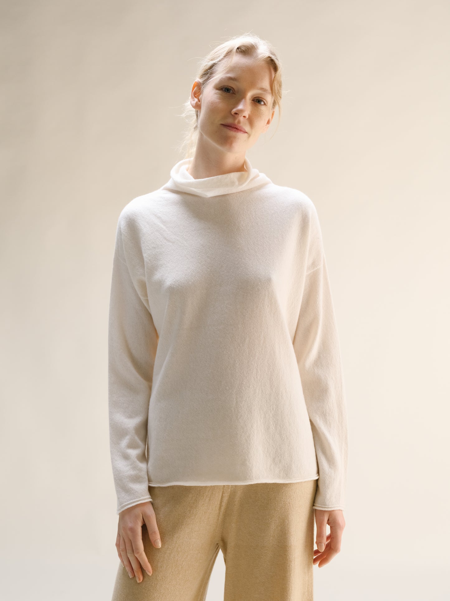 Cashmere Mix Relaxed High Neck Sweater (3D-Knit)