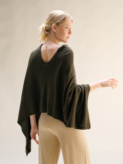 Cashmere Mix Asymmetric Poncho