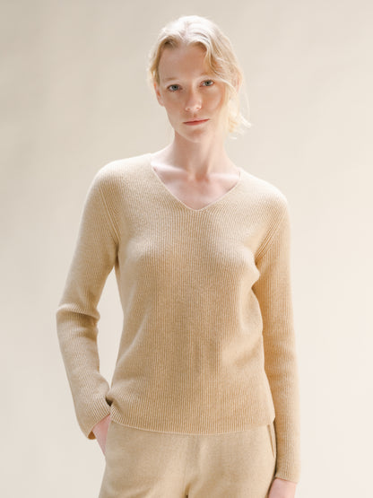 Cashmere Mix Full Ribbed V-Neck