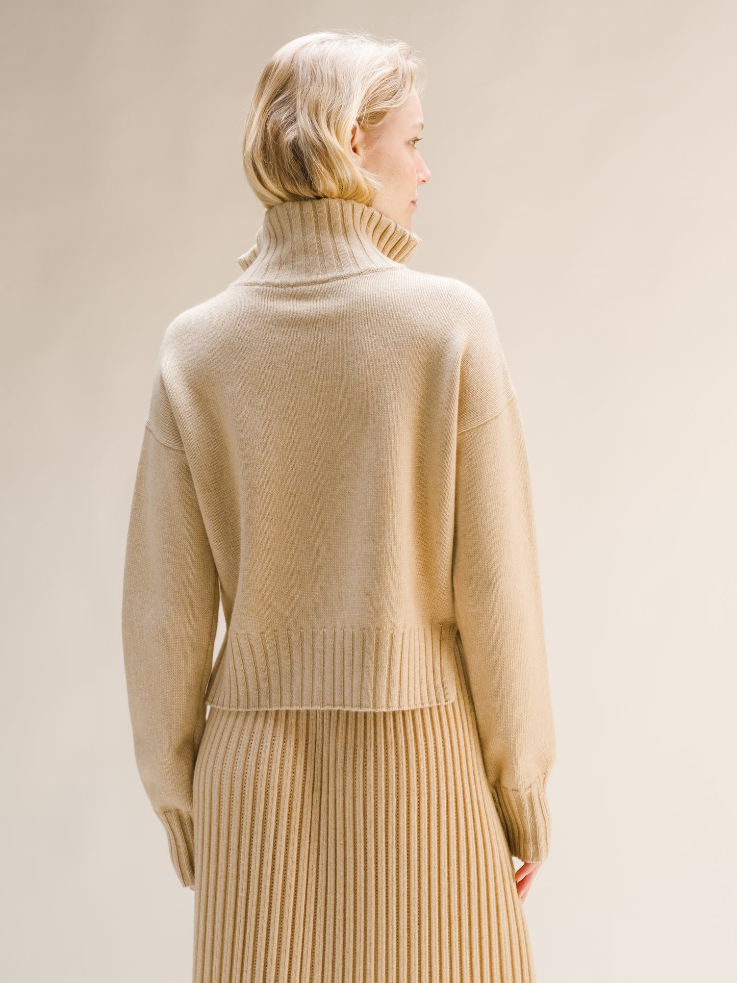 Cashmere Mix Cropped High Neck Sweater with Zip