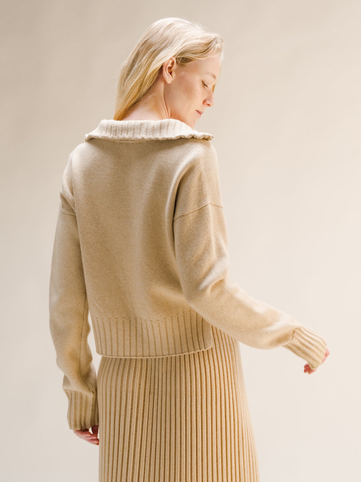 Cashmere Mix Cropped High Neck Sweater with Zip