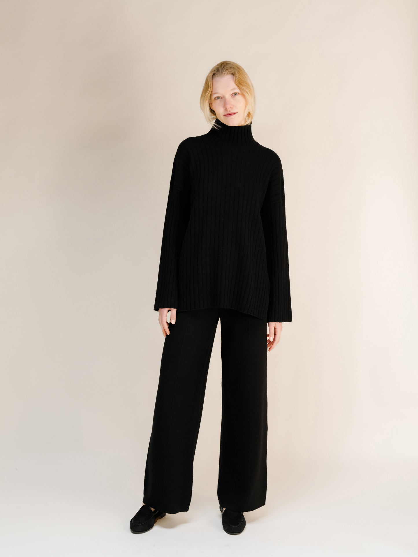 Cashmere Mix Ribbed High Neck with Lateral Slits