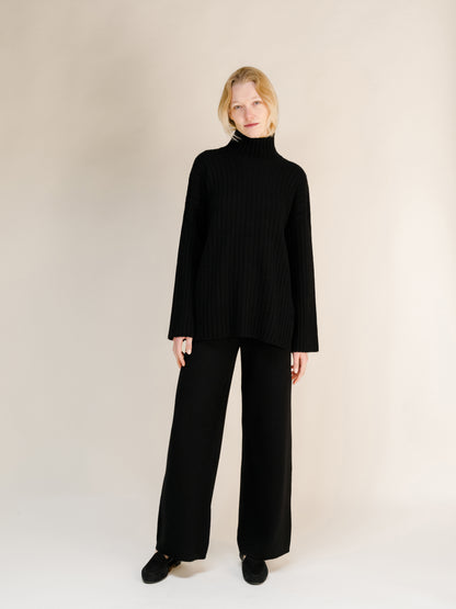 Cashmere Mix Ribbed High Neck with Lateral Slits