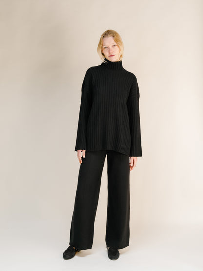 Cashmere Mix Ribbed High Neck with Side Slits