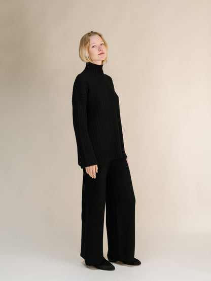 Cashmere Mix Ribbed High Neck with Lateral Slits