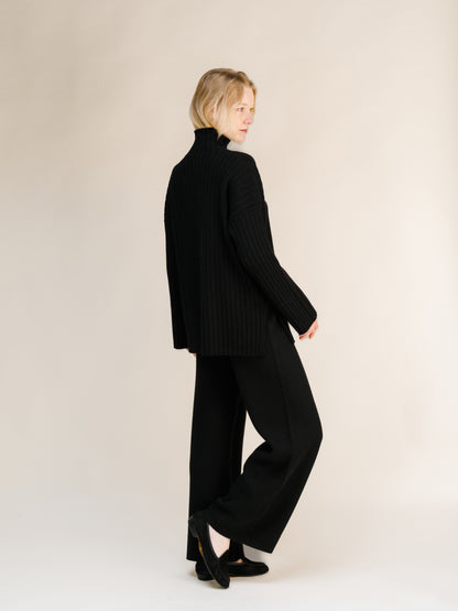 Cashmere Mix Ribbed High Neck with Lateral Slits