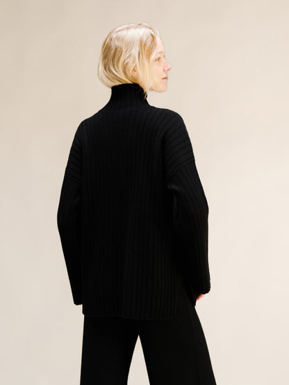 Cashmere Mix Ribbed High Neck with Lateral Slits
