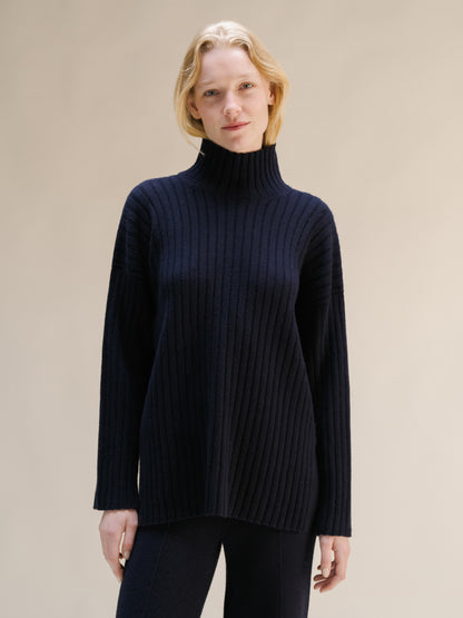 Cashmere Mix Ribbed High Neck with Lateral Slits