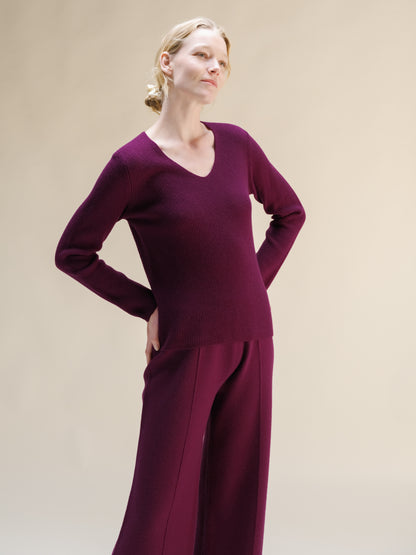 Cashmere Mix Full Ribbed V-Neck