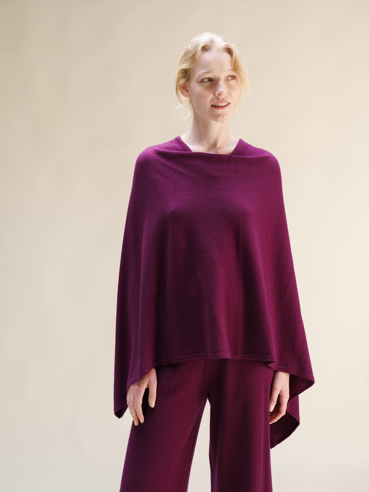 Cashmere Mix Asymmetric Poncho