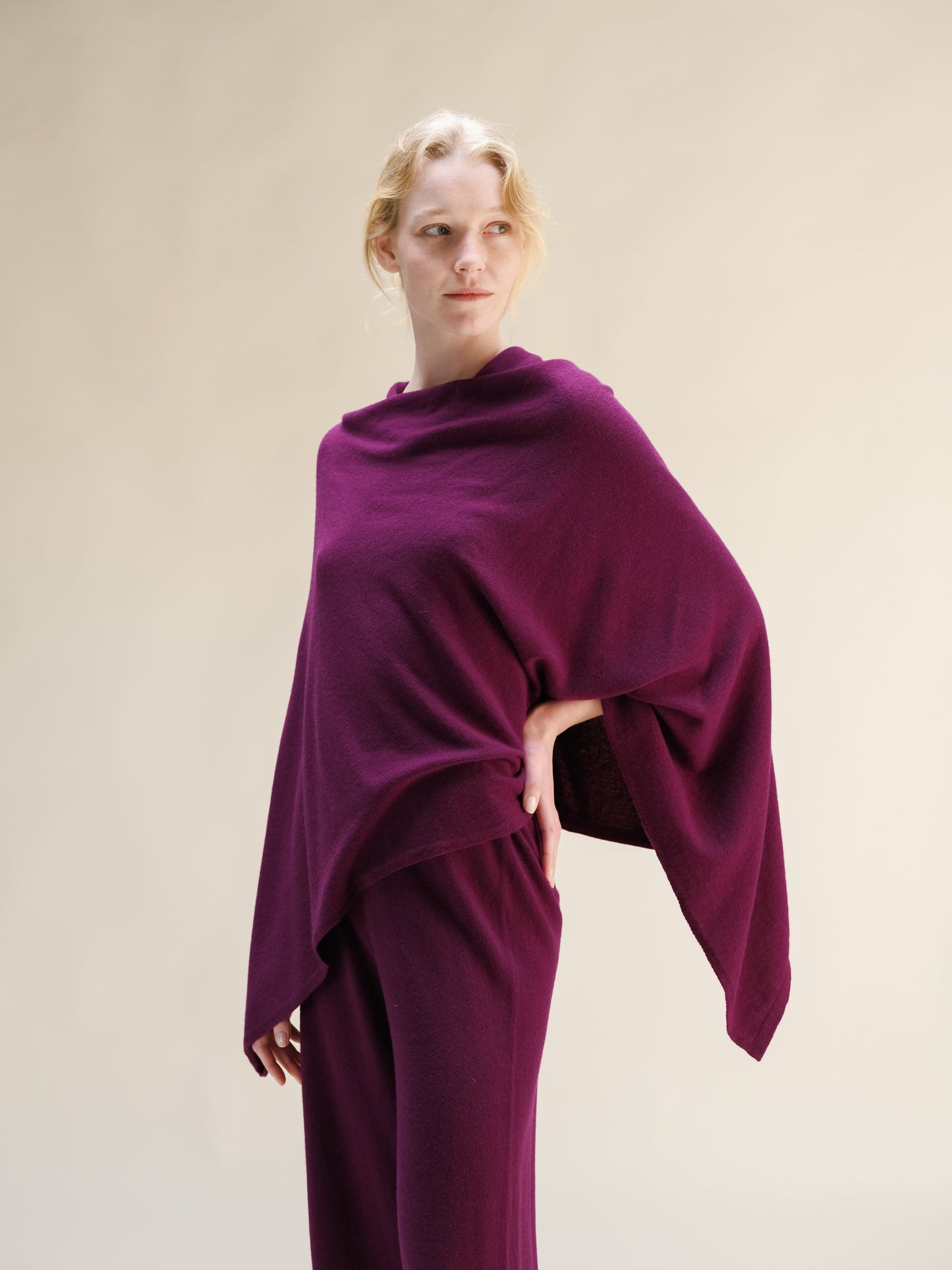 Cashmere Mix Asymmetric Poncho