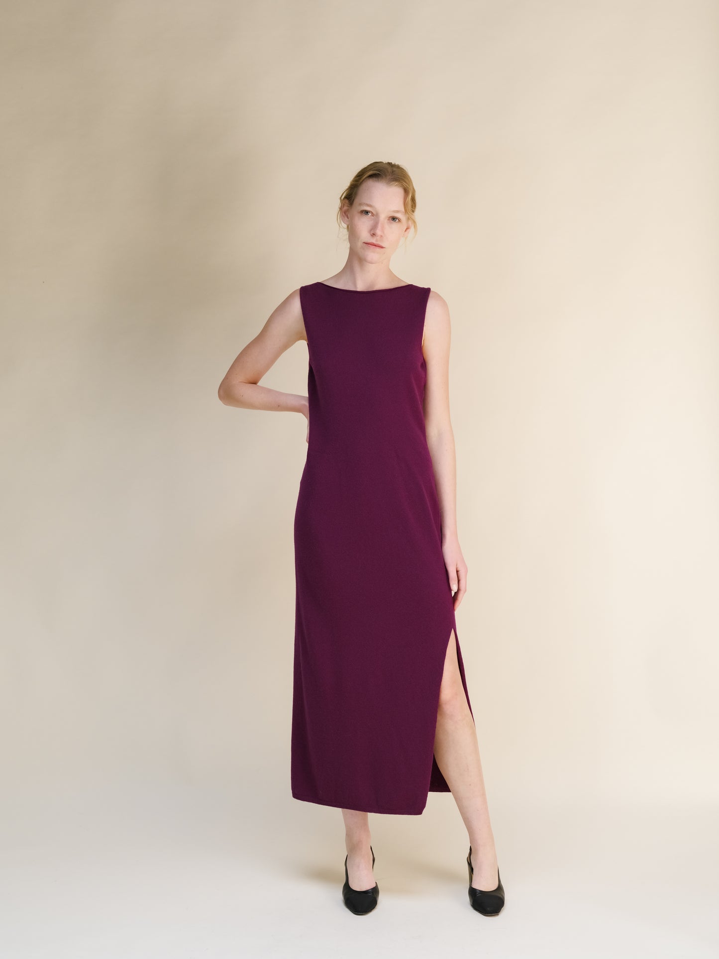 Cashmere Mix Boat Neck Sleeveless Dress (3D-Knit)