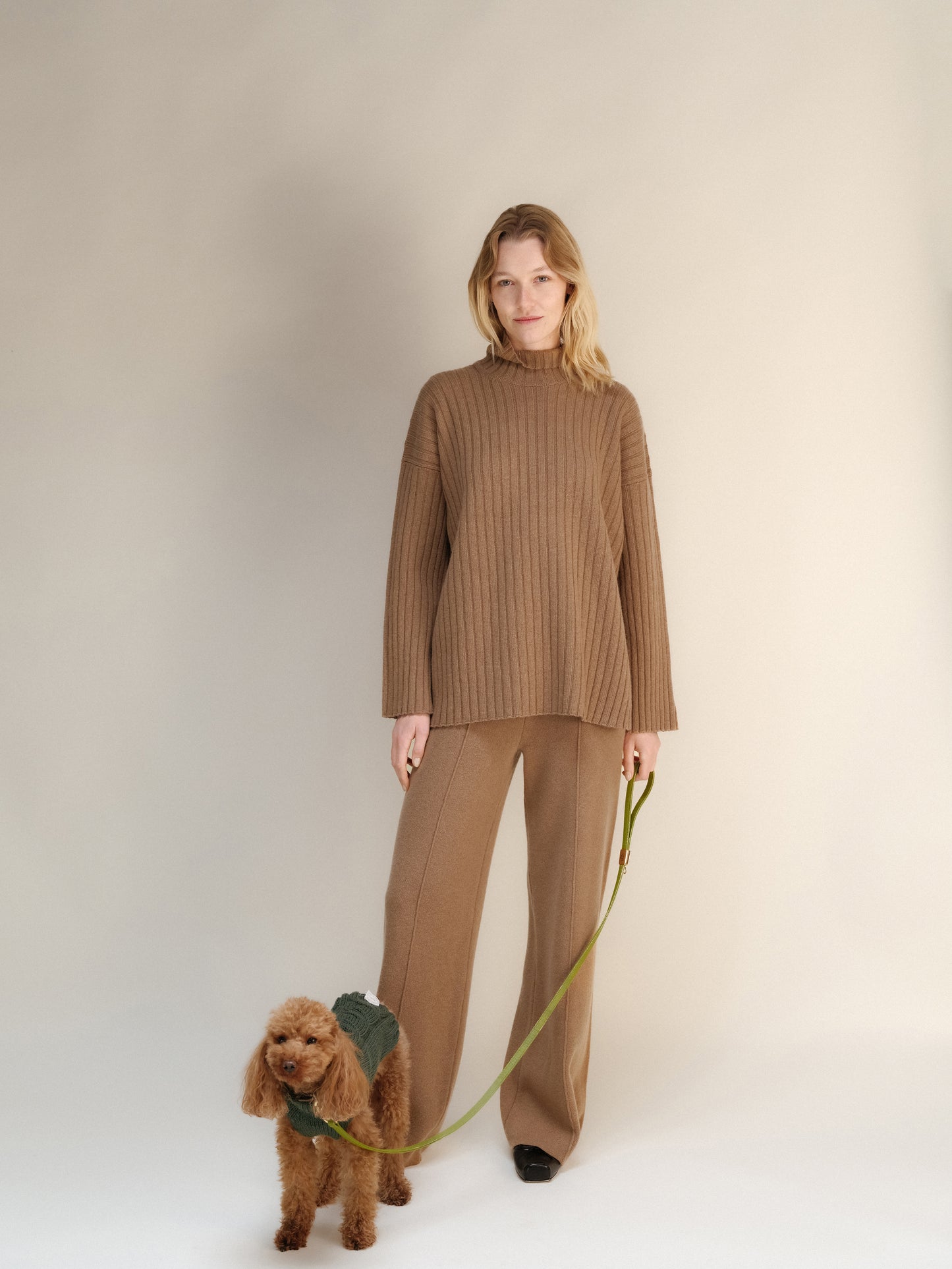 Cashmere Mix Ribbed High Neck with Lateral Slits