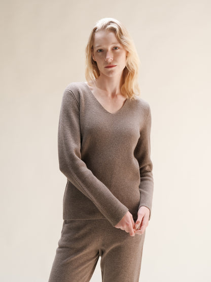 Cashmere Mix Full Ribbed V-Neck