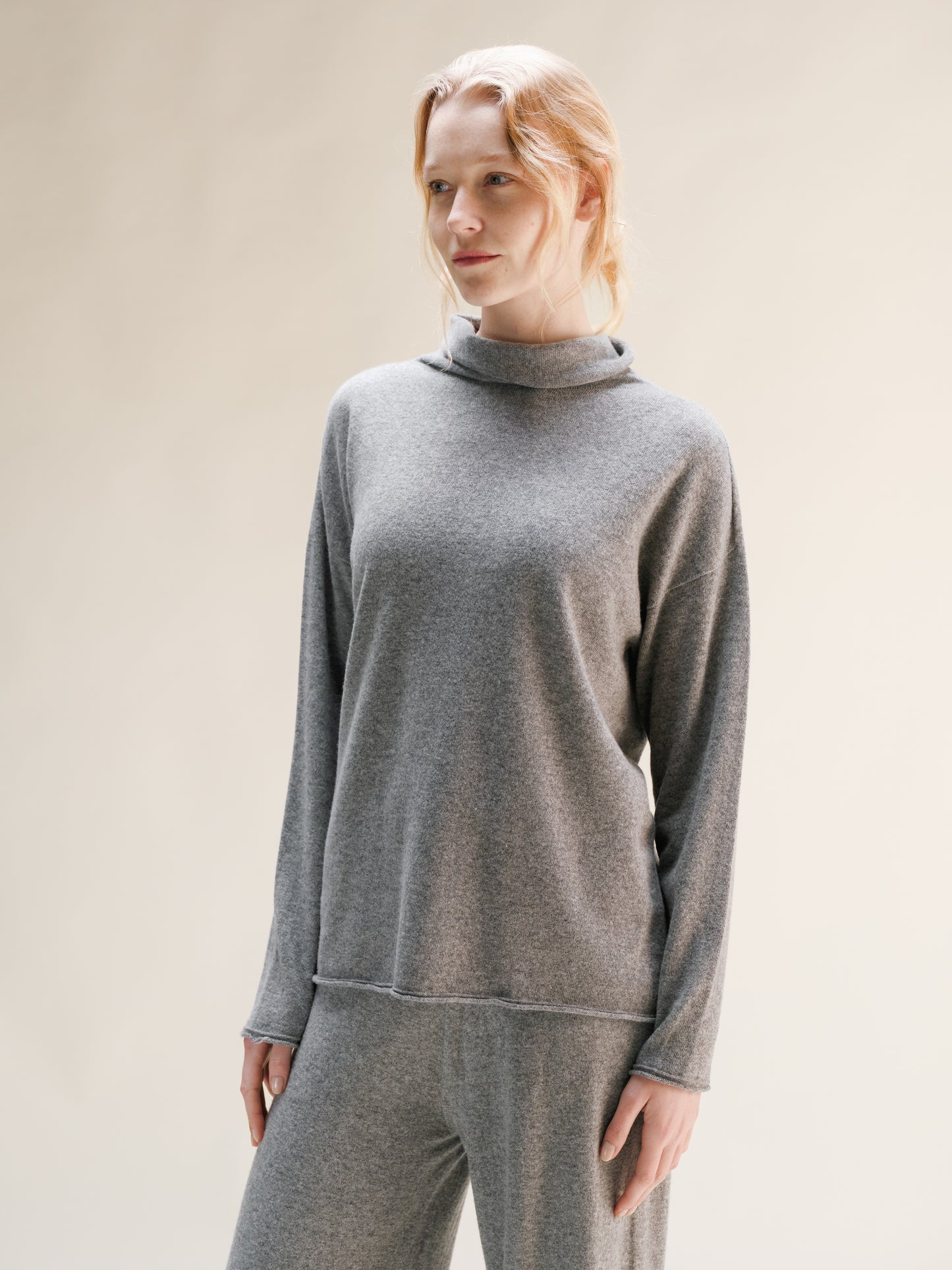 Cashmere Mix Relaxed High Neck Sweater (3D-Knit)